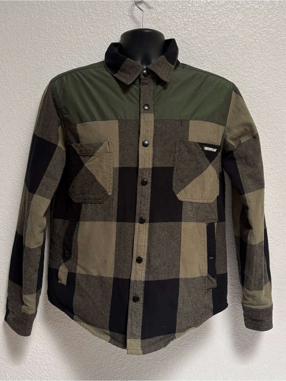 Caterpillar Olive Green & Black Plaid Work Shirt Jacket